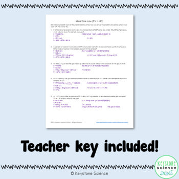 Ideal Gas Law Worksheet and Answer Key Chemistry