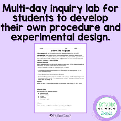 Paper Towel Experimental Design Inquiry Science Lab Scientific Method NGSS
