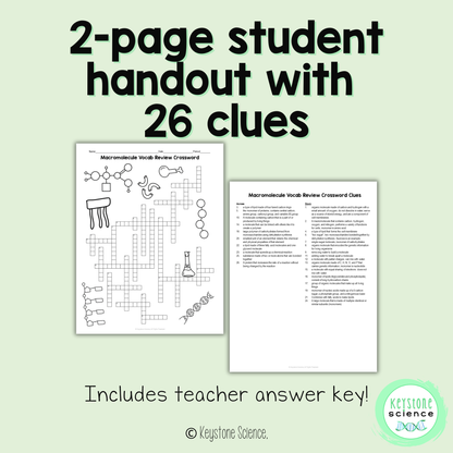 Organic Macromolecules Vocab Review Crossword Puzzle Biochemistry Molecules