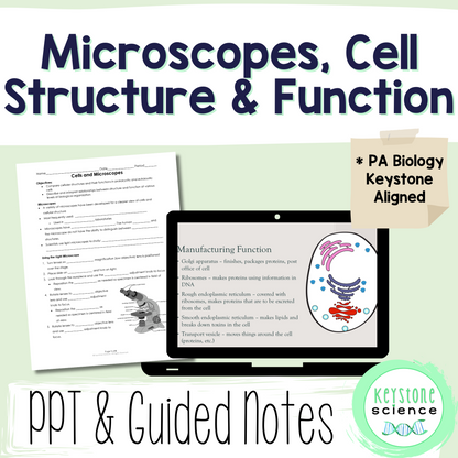 Microscopes & Cell Parts PowerPoint, Guided Notes & KEY Biology Keystone Aligned