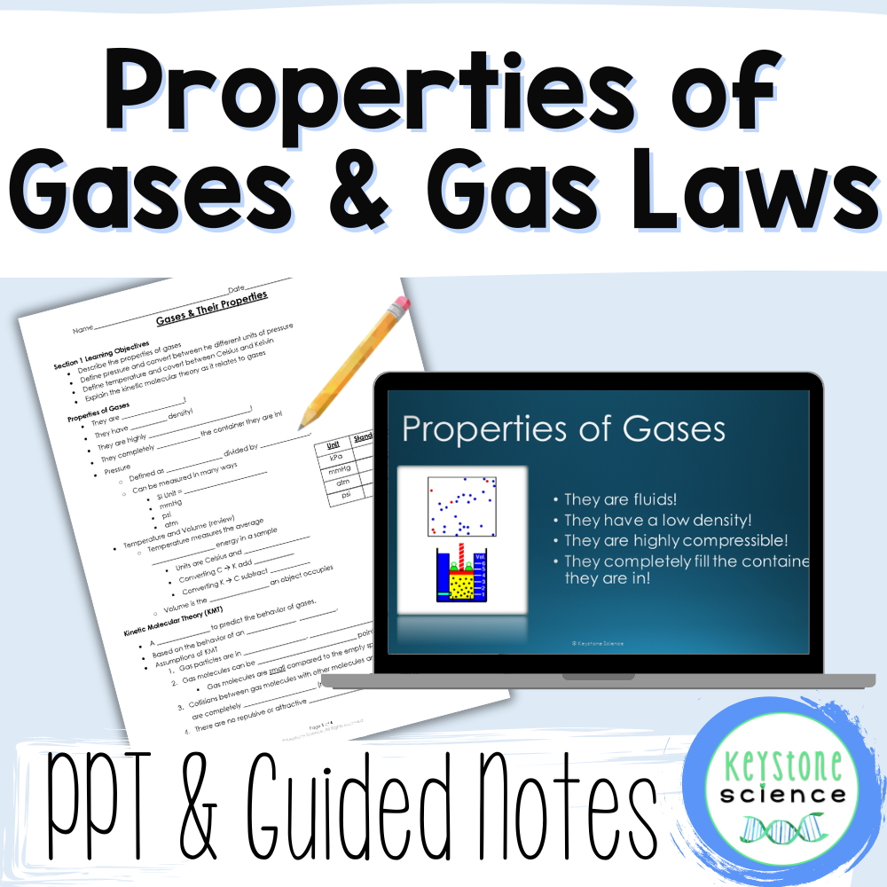 Properties of Gases and Gas Laws PowerPoint with Guided Notes NGSS Aligned