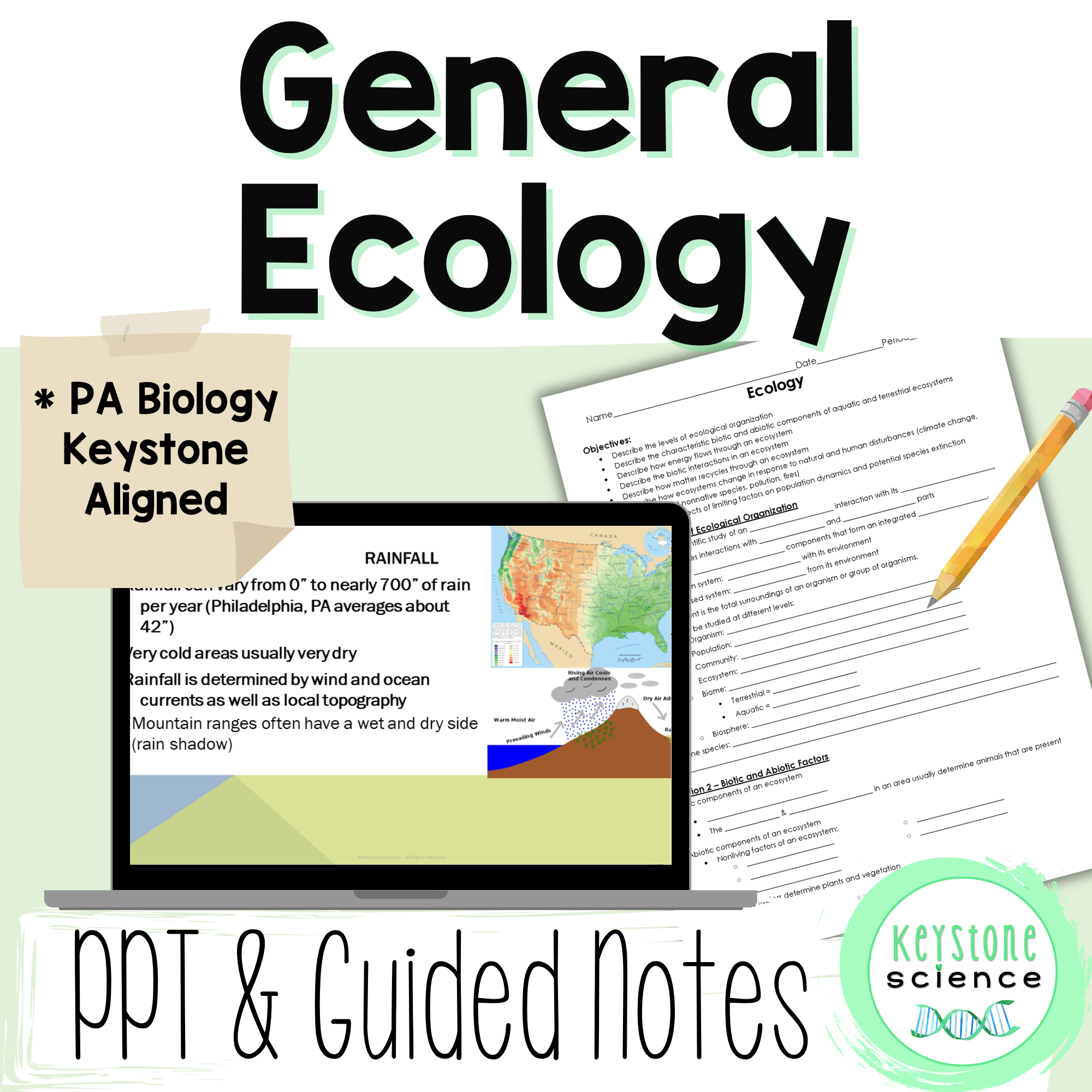 Ecology PowerPoint Guided Notes with KEY Biology Keystone Aligned ...
