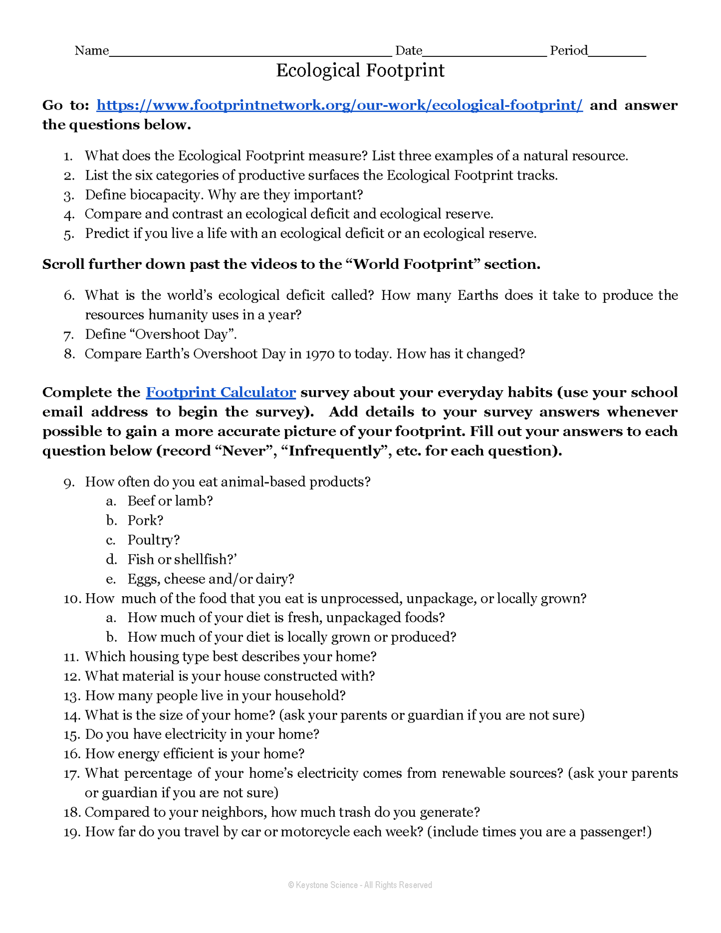 Earth Day Ecological Footprint Activity & Reflection