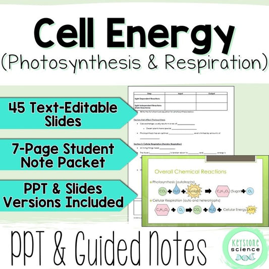 Cellular Respiration Photosynthesis PowerPoint and Guided Notes Keystone Aligned