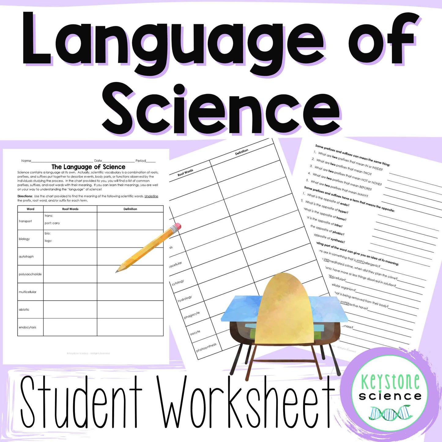 Language of Science Biology Vocabulary Prefix and Suffix Worksheet