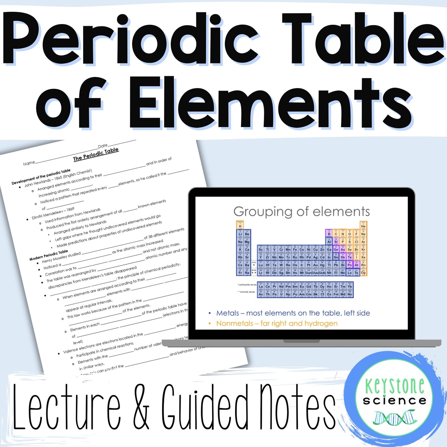 Periodic Table Organization and Trends PowerPoint with Guided Notes and KEY