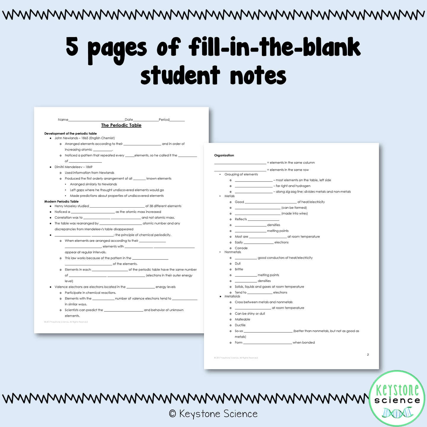 Periodic Table Organization and Trends PowerPoint with Guided Notes and KEY