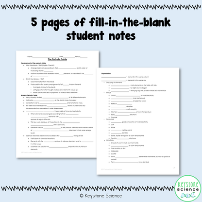 Periodic Table Organization and Trends PowerPoint with Guided Notes and KEY