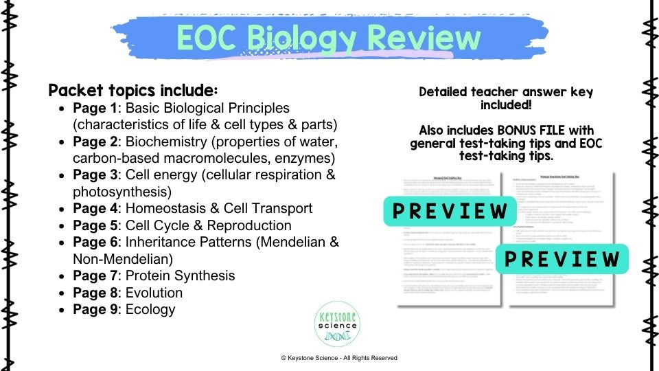 Biology Keystone Content Review Packet with Answer Key