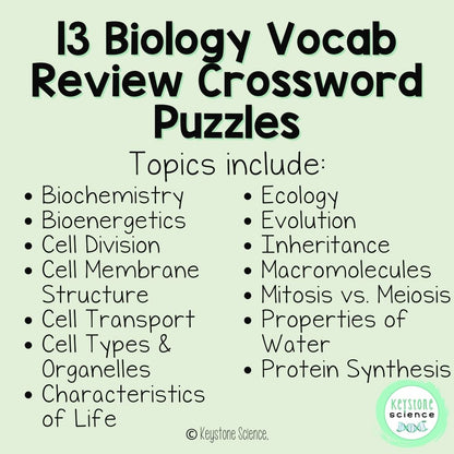 Differentiated Biology Vocabulary Review Crossword Puzzle Bundle