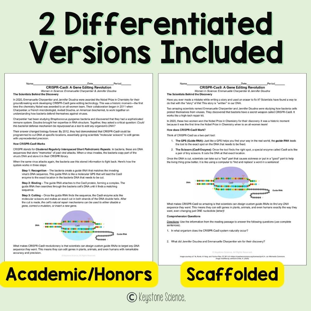 CRISPR-Cas9 Gene Editing Women's History Month Differentiated CER Sub Plan