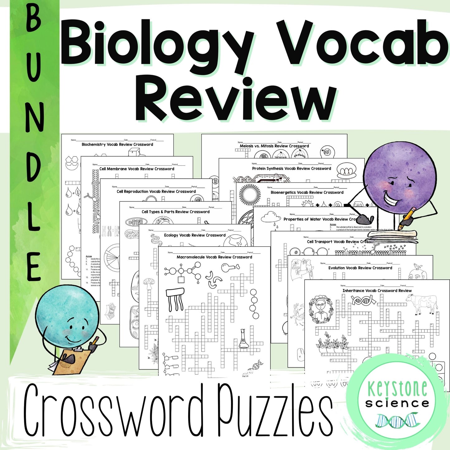 Differentiated Biology Vocabulary Review Crossword Puzzle Bundle
