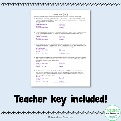 Charles' Law Problems with Answer Key Chemistry Gas Laws