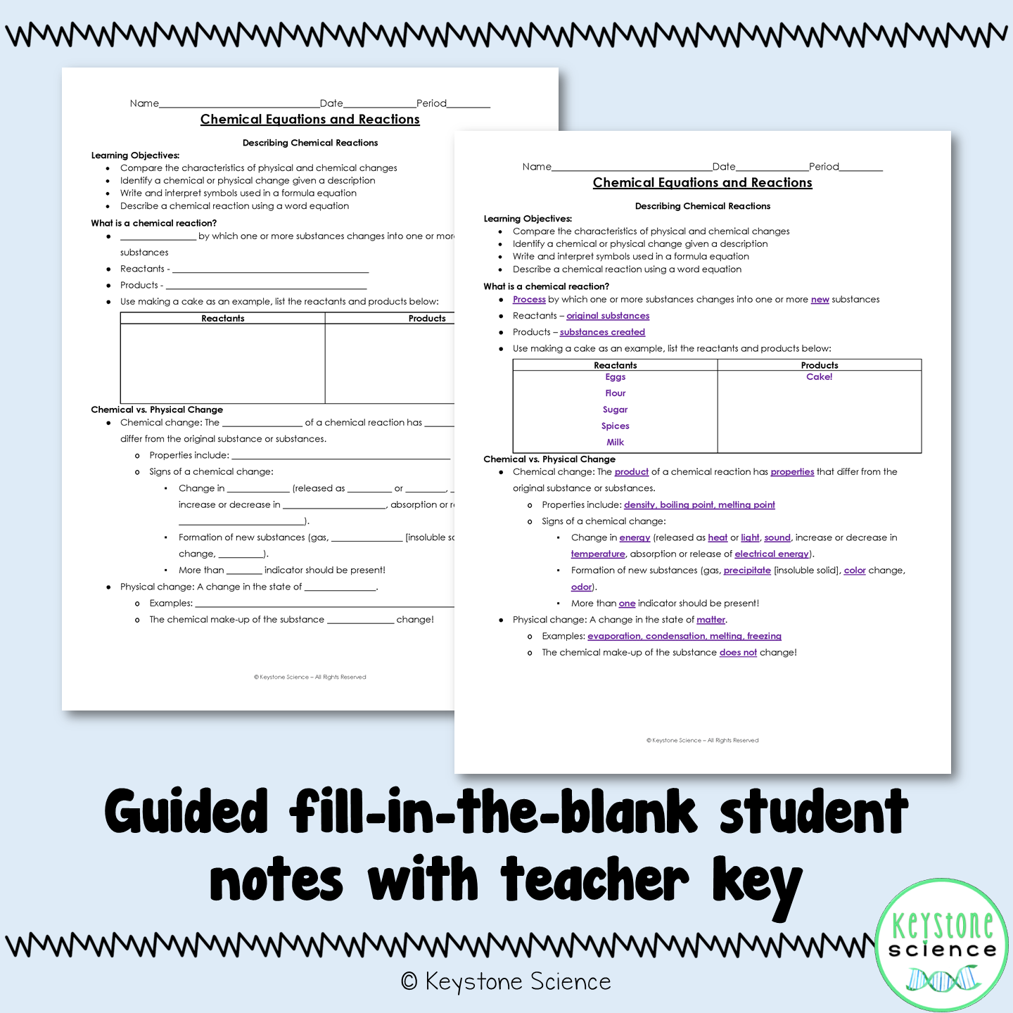 Chemical Reactions and Equations PowerPoint with Guided Notes