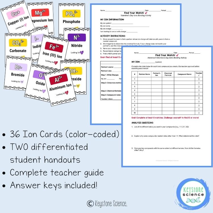 Valentine's Day Ionic Compounds & Bonding Kinesthetic Class Activity Chemistry