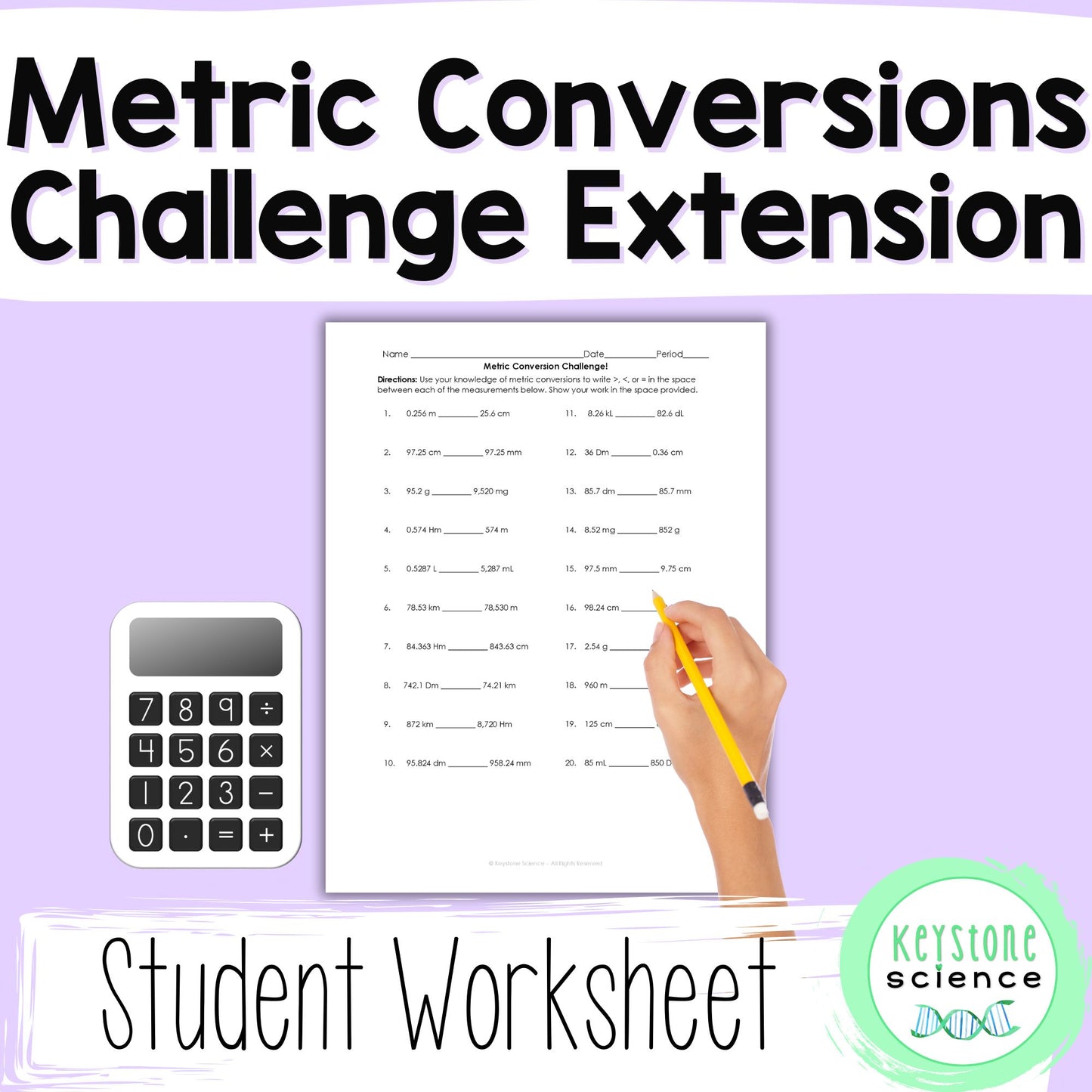 Extension Metric Conversion Unit Comparison Challenge Student Worksheet with Key