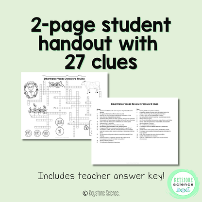 Genetics, Mendelian and Non-Mendelian Inheritance Vocab Review Crossword Puzzle