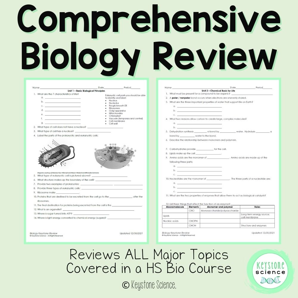 Biology Keystone Content Review Packet with Answer Key