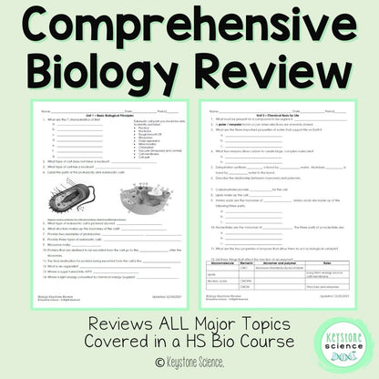 Biology Keystone Content Review Packet with Answer Key