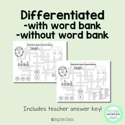 Genetics, Mendelian and Non-Mendelian Inheritance Vocab Review Crossword Puzzle