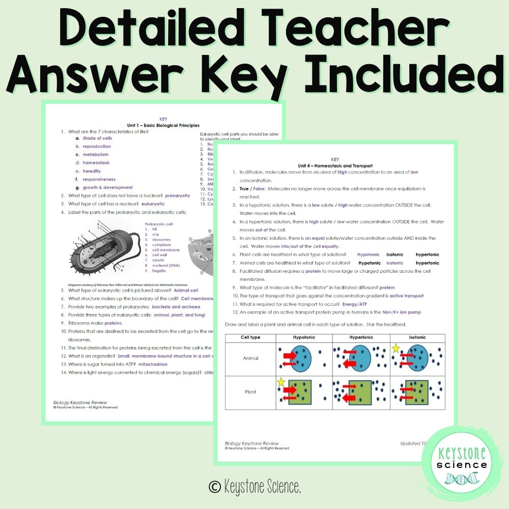 Biology Keystone Content Review Packet with Answer Key