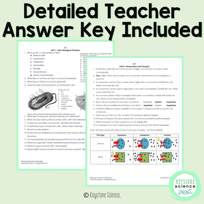 Biology Keystone Content Review Packet with Answer Key