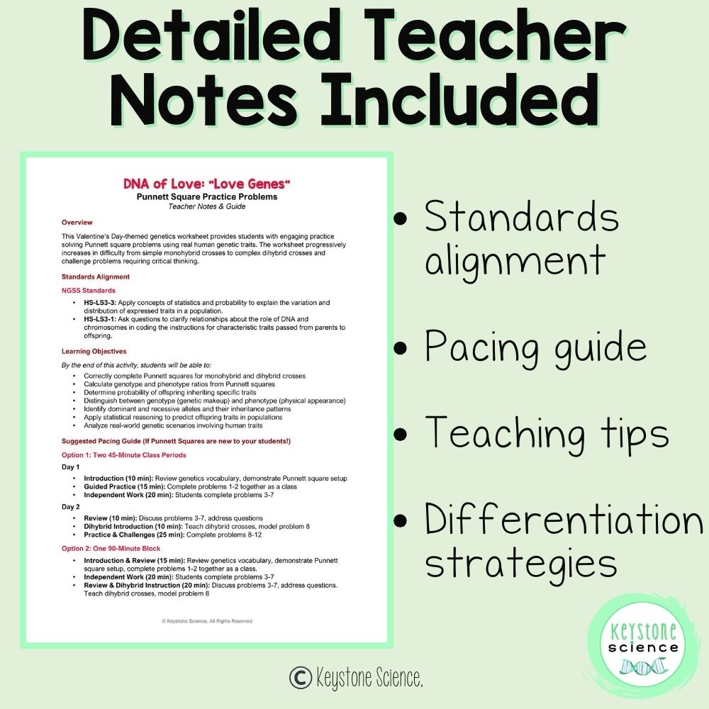 Punnett Square Worksheet Mendelian Valentine's Day Monohybrid Dihybrid NGSS