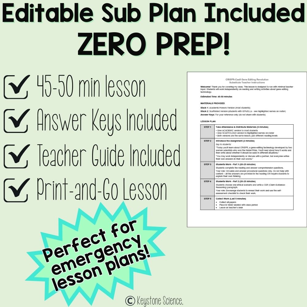 CRISPR-Cas9 Gene Editing Women's History Month Differentiated CER Sub Plan