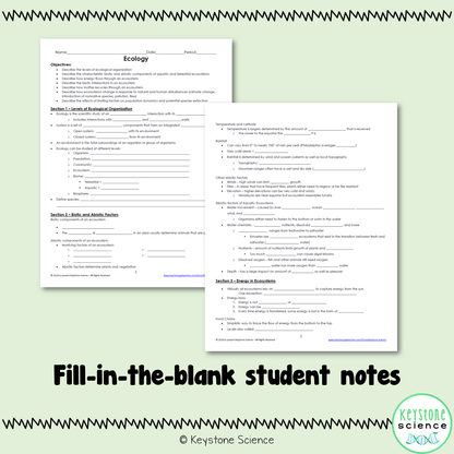 Ecology PowerPoint Guided Notes with KEY Biology Keystone Aligned