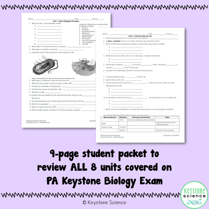 Biology Keystone Content Review Packet with Answer Key