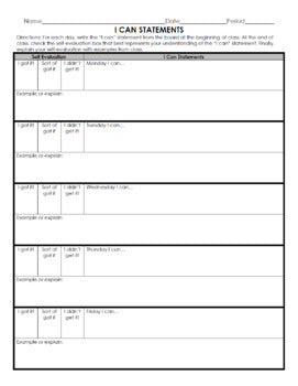 FREE Student Self Assessment Exit Slip "I can" Statement Printable