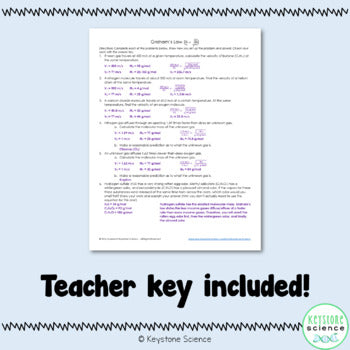 Graham's Law Practice Problems with Answer Key Chemistry Gas Laws
