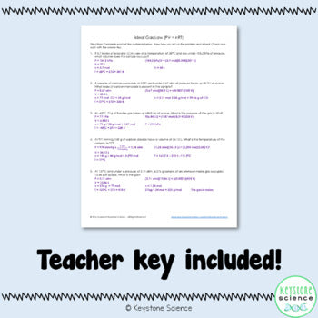 Ideal Gas Law Worksheet and Answer Key Chemistry