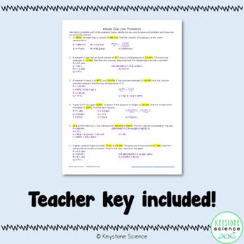 Mixed Gas Laws Problem Worksheet Chemistry