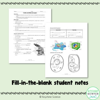 Microscopes & Cell Parts PowerPoint, Guided Notes & KEY Biology Keystone Aligned