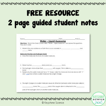 FREE Crash Course Biology Water Guided Student Note Sheet Digital Learning