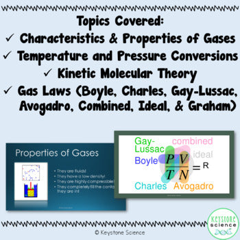 Properties of Gases and Gas Laws PowerPoint with Guided Notes NGSS Aligned