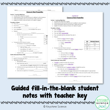 Properties of Gases and Gas Laws PowerPoint with Guided Notes NGSS Aligned